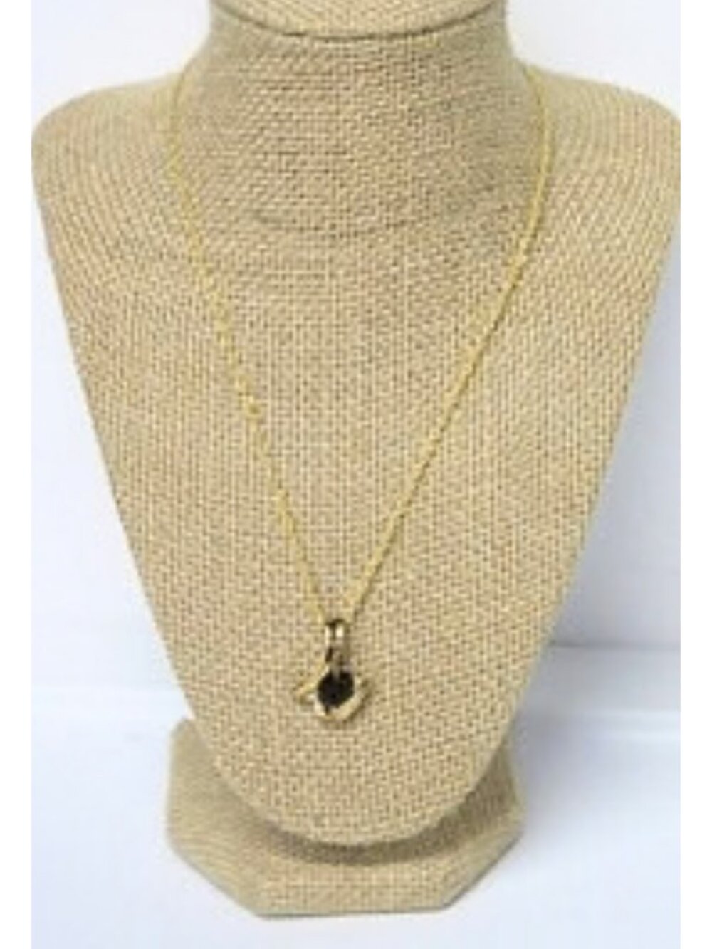 Black Faceted Stone Pendant Necklace Gold Tone Swirl Estate Pendant New Chain